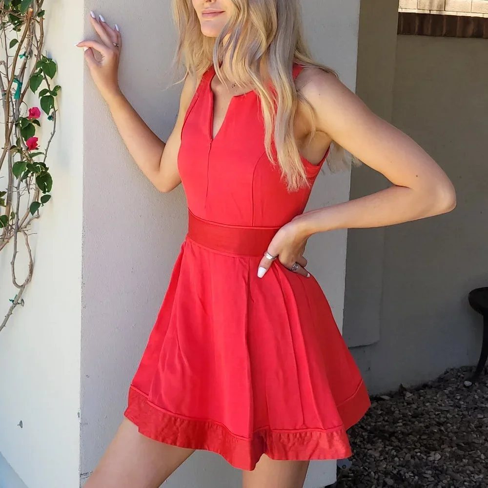A/X ARMANI EXCHANGE ~ Red Fit & Flare Dress with Zip Front ~ Size 4